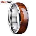 Bague en carbure de tungstène incrustée de bois naturel pour homme alliance poli brillant