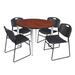 Kahlo 48" Round Breakroom Table- Cherry/ Chrome & 4 Zeng Stack Chairs- Black