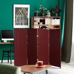 World Menagerie Colbey 64" W x 48" H - 4 Panel Short Woven Fiber Folding Screen Wood in Red/Black/Brown | 48 H x 64 W x 1.5 D in | Wayfair