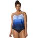 Plus Size Women's Loop Blouson One Piece Swimsuit by Swimsuits For All in Blue Aztec (Size 16)