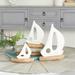 White or Blue Wood Sail Boat Sculpture with Wood Base (Set of 3) - S/3 11", 8", 6"H