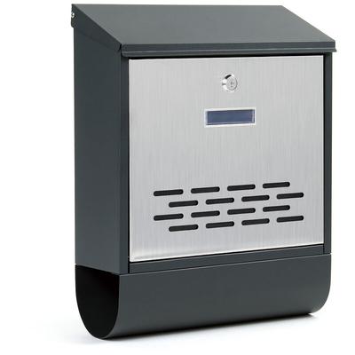 Wiltec - Designer Briefkasten V37 Anthrazit und Edelstahl 305 x 105 x 385 mm, Wandbriefkasten mit Image
