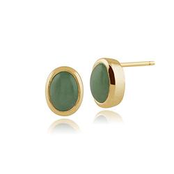 Gemondo Women 375 Gold 9ct Yellow Gold Oval Jade Classic Bezel Set Stud Earrings Green 7x6mm