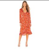 Free People Dresses | Free People Red Covent Garden Midi Wrap Dress | Color: Orange/Red | Size: 4