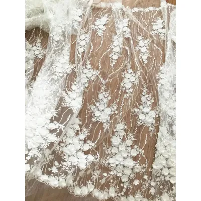 Tissu de dentelle 3D pailmétrage exquis rosette minable robe de patients robe de mariée broderie