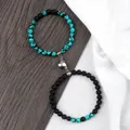 Ensemble de 2 Bracelets à pendentif en forme de cœur magnétique pour Couple 6MM Malachite œil de