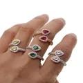 Bagues goutte CZ multicolores couleur argent taille réglable bague pour valider ens pierres