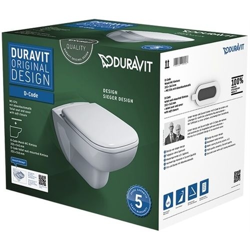 Wand-Tiefspül-WC Set D-Code 540 x 355 mm Rimless mit WC-Sitz soft-close weiß Image