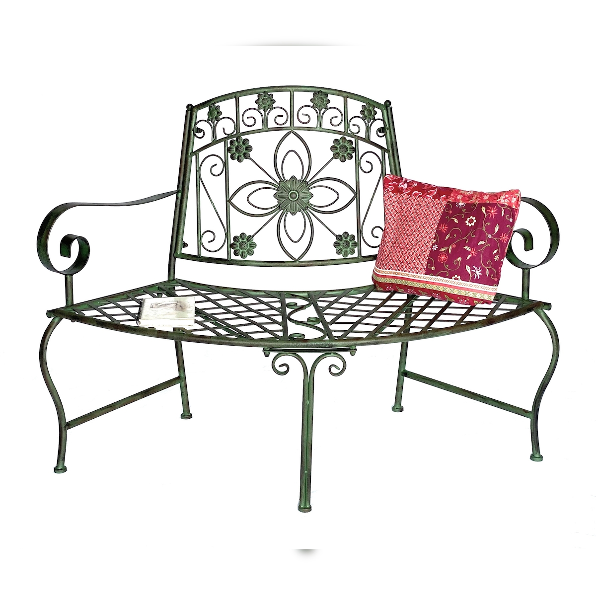 DanDiBo Sitzbank Halbrund Metall Wetterfest Grün 130 cm Baumbank 96009 Gartenbank Parkbank Eisenbank Image