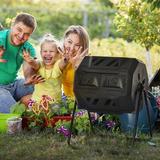 Outsunny 42 Gal. Outdoor Tumbler Composter w/ Latching Lid Plastic/Metal in Black | 36.25 H x 28 W x 28 D in | Wayfair 845-490