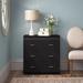 Ebern Designs Soucie Three Drawer Dresser, Superior Top, Metal Handles Wood in Black | 33.5 H x 31.5 W x 16.4 D in | Wayfair