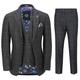 Mens 3 Piece Suit Herringbone Tweed Grey Black Check Retro Fitted [SUIT-X6680-4-BLACK-52,UK/US 52 EU 62,Trouser 46"]