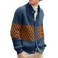 FUERI Mens Cable Knit Cardigan Knitted Sweater with Button Contrast Color Block Chunky Knitted Jacket Warm Outwear, Blue, L