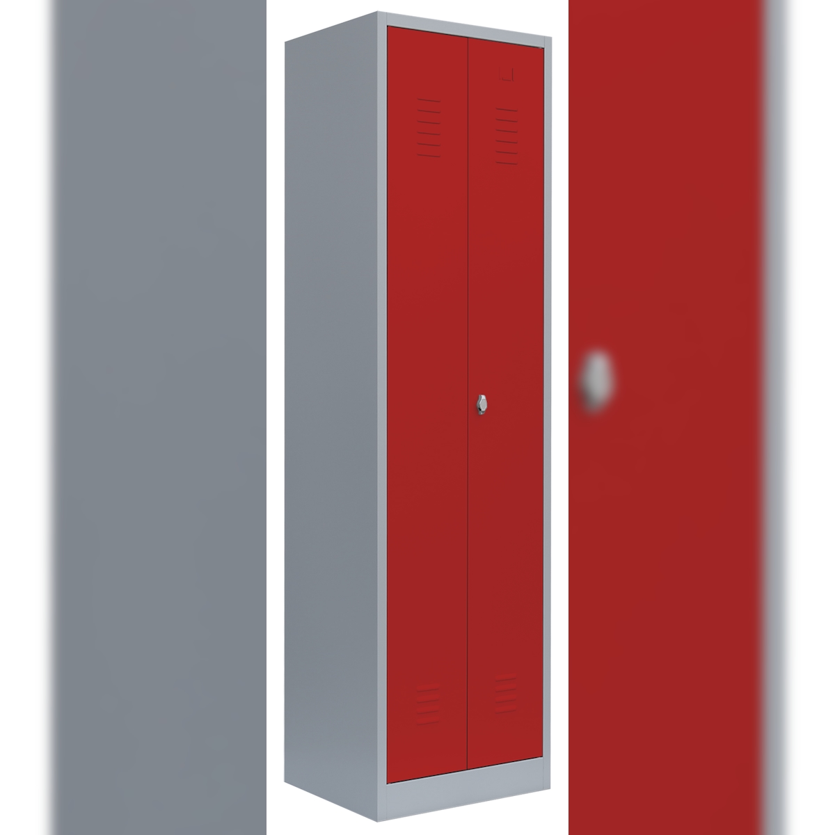 Lüllmann® Garderobenschrank, 2 Abteile mittig schließend, 1800 x 600 x 500 mm, lichtgrau/feuerrot Image