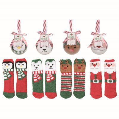 Transpac Polyester Multicolor Christmas Plush Socks in Ornament Ball Set of 4