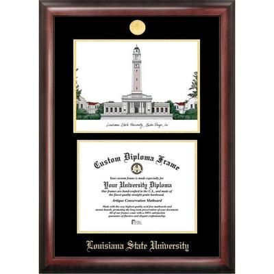 Louisiana State University 11w x 8.5h Gold Embossed Diploma Frame with Campus Images Lithograph