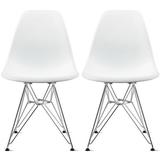 Set of 2 Modern Designer Plastic Dining Chairs with Aluminum Metal Legs, Accent Side Chairs