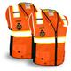 KwikSafety (Charlotte, NC) BIG KAHUNA | 2 PACK | 11 Pockets Class 2 ANSI High Visibility Reflective Safety Vest Heavy Duty Mesh with Zipper HiVis OSHA Construction Work HiViz Men | Orange X-Large