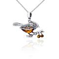 AMBEDORA Women's Necklace Amber Sparrow, Oxidised Sterling Silver, Baltic Amber in Cognac Colour, Silver Pendant with Chain