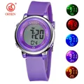 Montre numérique LCD pour filles et femmes montre de sport bracelet en silicone violet dessin