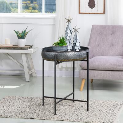 Glitzhome Rusty Metal Planter Stand with Removable Tray