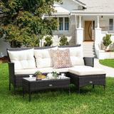 Costway 3 Piece Sofa Seating Group w/ Cushions Synthetic Wicker/All - Weather Wicker/Wicker/Rattan in Brown | 33 H x 60 W x 24 D in | Outdoor Furniture | Wayfair