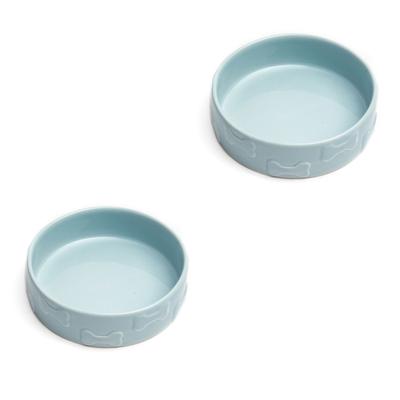Set Of Two Manor Blue Small Pet Dog Cat Bowls by Park Life Designs in Blue