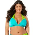 Plus Size Women's Romancer Colorblock Halter Triangle Bikini Top by Swimsuits For All in Neon Mint Oasis (Size 18)