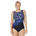 Plus Size Women's Chlorine Resistant High Neck One Piece Swimsuit by Swimsuits For All in Purple Blue Rain (Size 18)