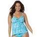 Plus Size Women's Tie Front Underwire Tankini Top by Swimsuits For All in Aqua Leaves (Size 26)