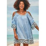 Plus Size Women's Vera Crochet Cold Shoulder Cover Up Dress by Swimsuits For All in Indigo (Size 14/16)