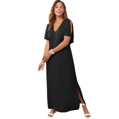 Plus Size Women's Stretch Knit Cold Shoulder Maxi Dress by Jessica London in Black (Size 14 W)