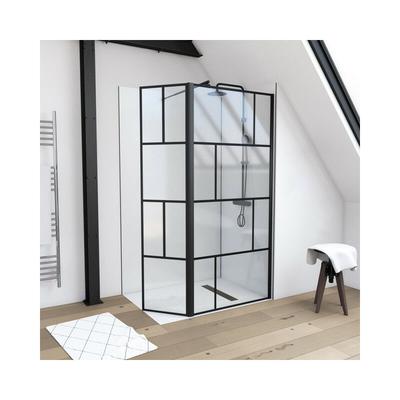 Duschwand, schwarz 90+40 x 195 cm - inkl. Wandhalterung - Begehbare Dusche - Walk-In 