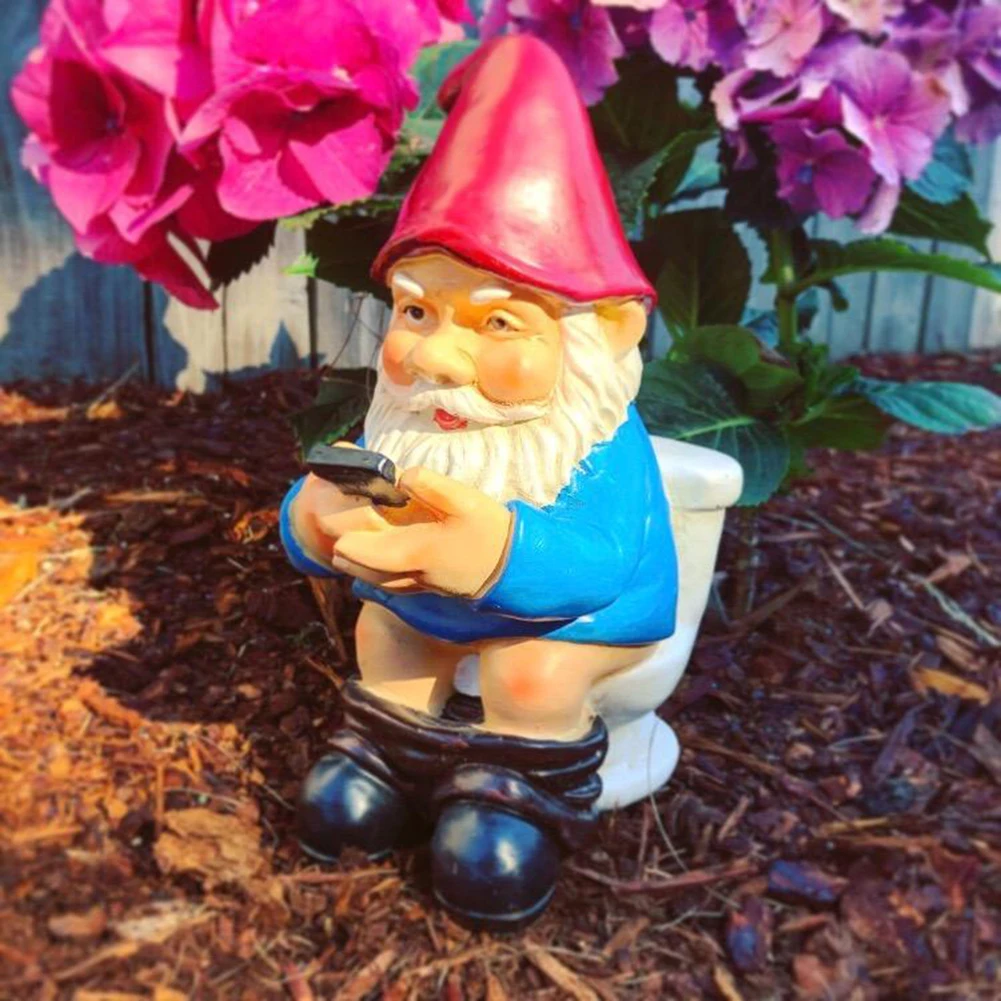 Statue de téléphone de jeu de toilette en 3D, Figurines de nains de jardin, décoration de Mini poupée en résine, artisanat, décoration de jardin, pelouse