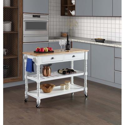 French Country 3 Tier Butcher Block Kitchen Cart with Drawers in Butcher Block/White - Convenience Concepts 802236BBW