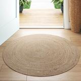 Brown 47.5 x 47.5 x 0.38 in Area Rug - Sand & Stable™ Chatham Round Braided Design Jute and Blend Indoor Area Rug - 4 Foot Polyester/Jute & Sisal | Wayfair