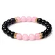 Bracelet de perles de quartz rose pour hommes et femmes perle de verre d'onyx noir rhodochrosite