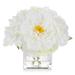 Enova Home Artificial Silk Peony Fake Flowers Arrangement in Cube Glass Vase with Faux Water for Home Wedding Decoration