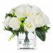 Enova Home Artificial 18 Heads Silk Roses Fake Flowers Arrangement in Clear Glass Vase with Faux Water for Home Office Decor