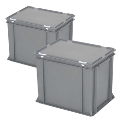 BRB 2x Eurobehälter mit Scharnierdeckel, LxBxH 400x300x330 mm, PP, grau Image