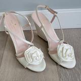 Kate Spade Shoes | Kate Spade New York Cream Silk Wedges With Rose | Color: White | Size: 8b