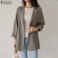 ZANZEA-Manteau en coton trempé à manches longues pour femmes coupe-vent court revers blazer