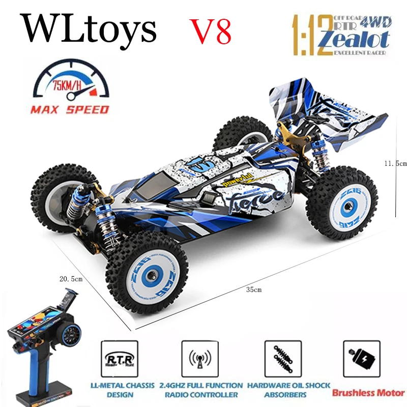 Wltoys Nouveau 124017 -V8 1/12 2.4G voitures de course RC 4WD moteur sans balais 75 Km/H télécommande haute vitesse jouets de dérive tout-terrain pour Aduit