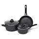 Joeji's Kitchen Set of 3 Induction Frying Pan with Cool Touch Handle Aluminium Non-Stick Frying Pan Set with Glass Lids Multipurpose for Boiling Frying or Sautéing Healthier Meals with Less Oil