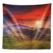 East Urban Home Polyester Cold Morning Fog w/ Red Hot Sun Tapestry w/ Hanging Accessories Included Polyester in Brown/Red | 68 H x 80 W in | Wayfair