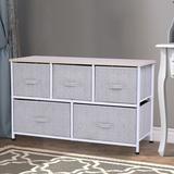 Rebrilliant Admer Linen 5 Drawer Storage Chest Metal/Fabric in Gray/White | 21.26 H x 39.37 W x 11.81 D in | Wayfair