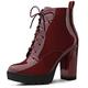 Allegra K Women's Platform Lace Up Chunky Heel Ankle Combat Boots Burgundy 7.5 UK/Label Size 9.5 US