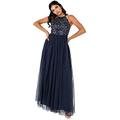 Maya Deluxe Damen Abendkleid Pailletten Cocktailkleid Damen Tüllkleid Kleid Nackenband Abendkleid Elegant für Hochzeit Bridesmaid Dress, Navy, 40 EU