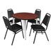 Kahlo 42" Round Breakroom Table- Cherry/ Chrome & 4 Restaurant Stack Chairs- Black