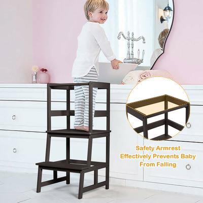 Costway Kids Kitchen Step Stool Wooden Toddler Stand Helper w/ Safety